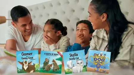 Family laughs at humor in childrens books Kids Read Now