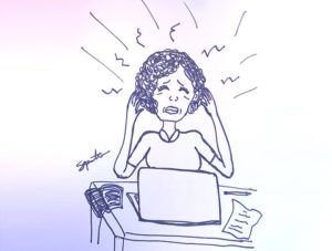 illustration of a teacher coping with anxiety; Sharon Gaston Arlington Public Schools illustration