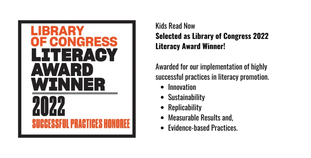 Kids Read Now Named Library of Congress Award Winner for Literacy Program