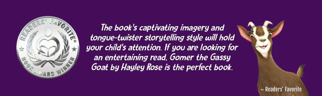 Book Award Winner Gomer the Gassy Goat by Hayley Rose - example of humor in children’s books at Kids Read Now